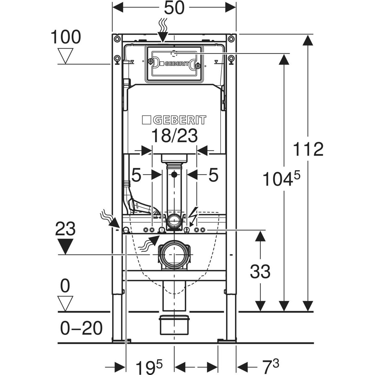 Bastidor para inodoro suspendido Geberit DuofixBasic 112 cm con cisterna Delta 12 cm 6/3 l