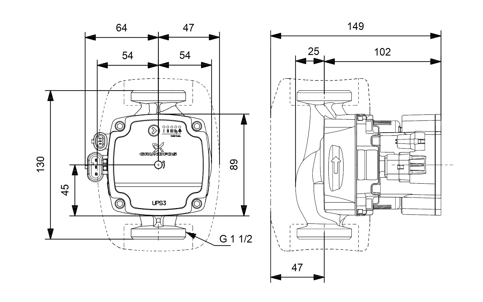 Circulador de calefacción Grundfos UPS3 15-50/65 130 99199622