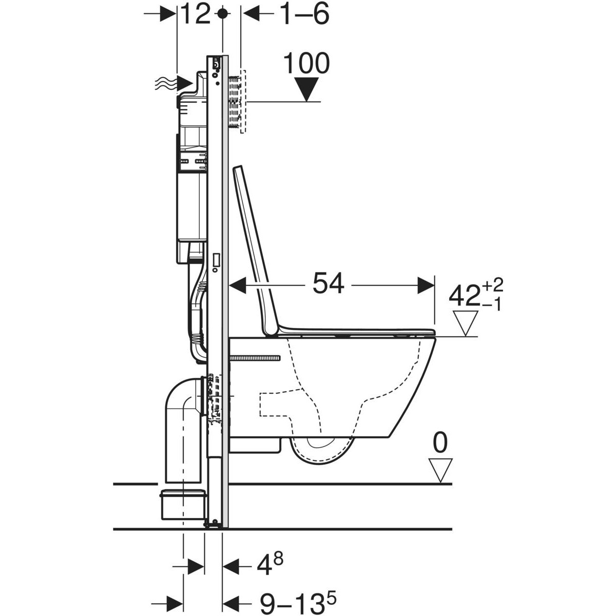 Conjunto de bastidor e inodoro suspendido Geberit Duofix Sigma Smyle Square Rimfree 4 en 1