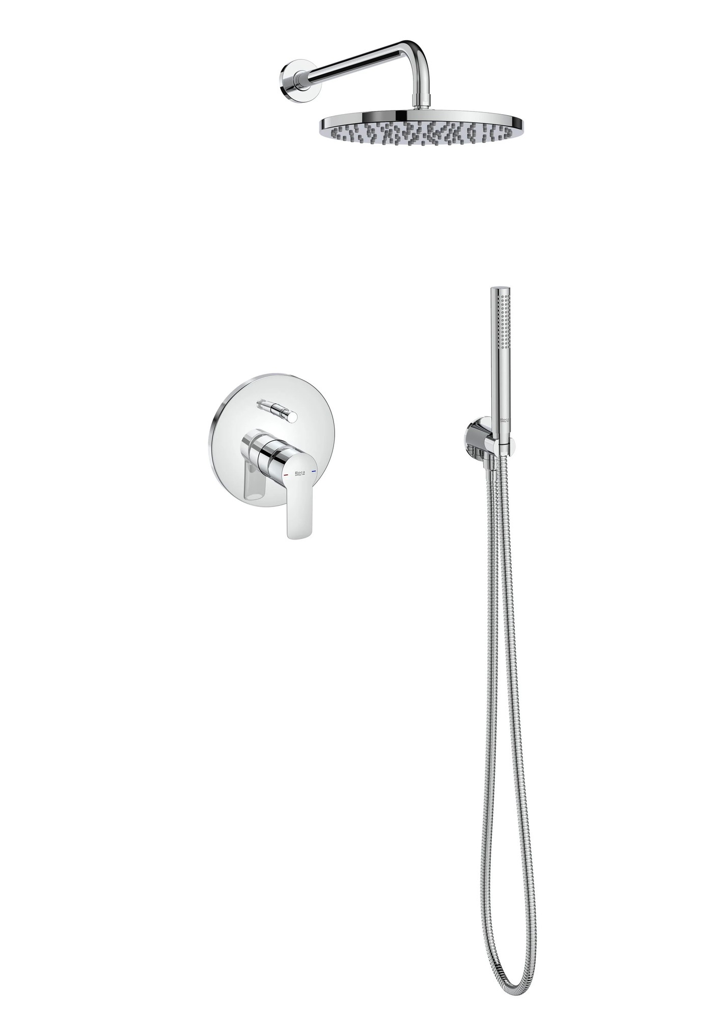 Conjunto de ducha empotrado monomando Roca Nauta rociador redondo Ø250 mm 2 vías cromado