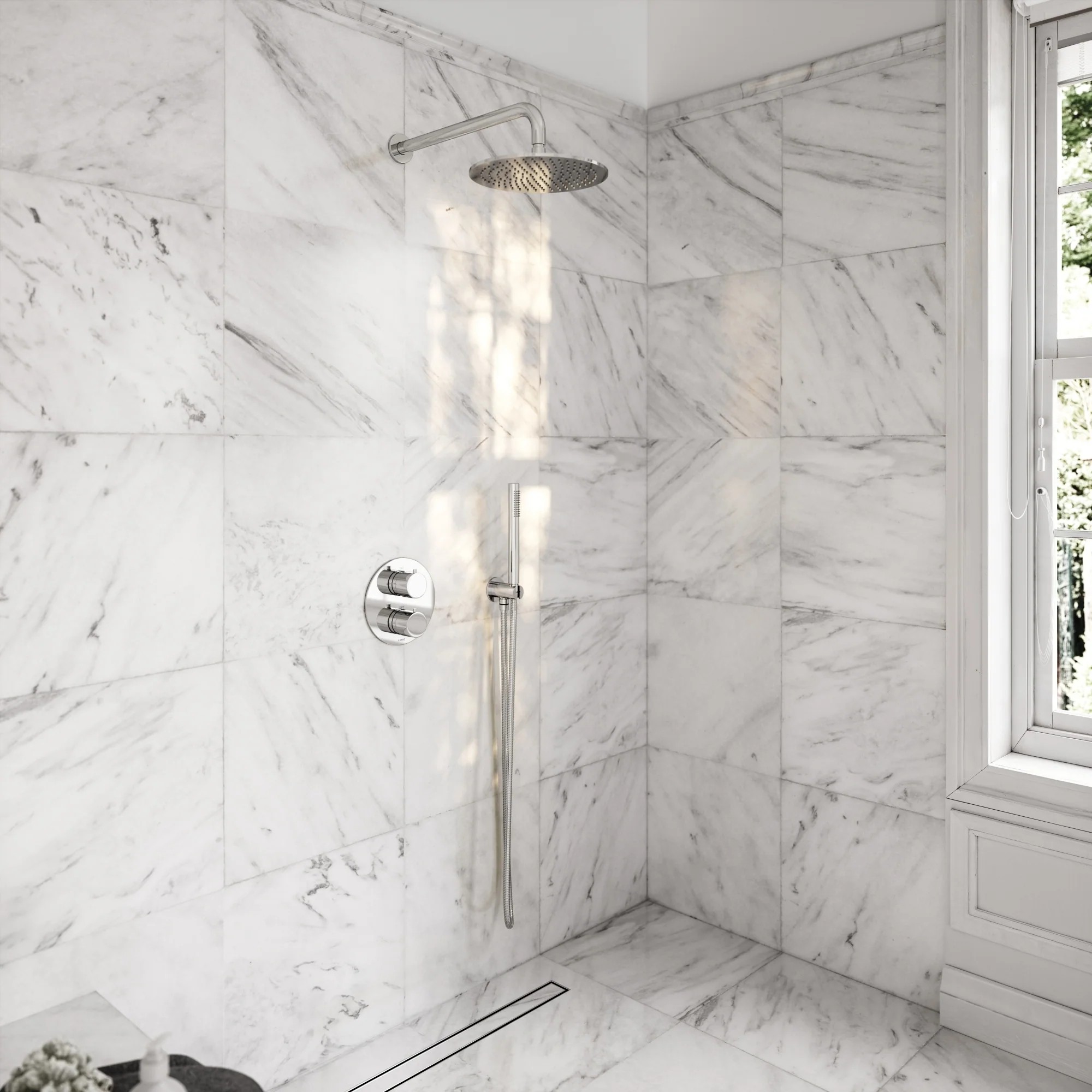 Conjunto de ducha empotrado termostático Lusso Stone Luxe rociador Ø200 mm cromado