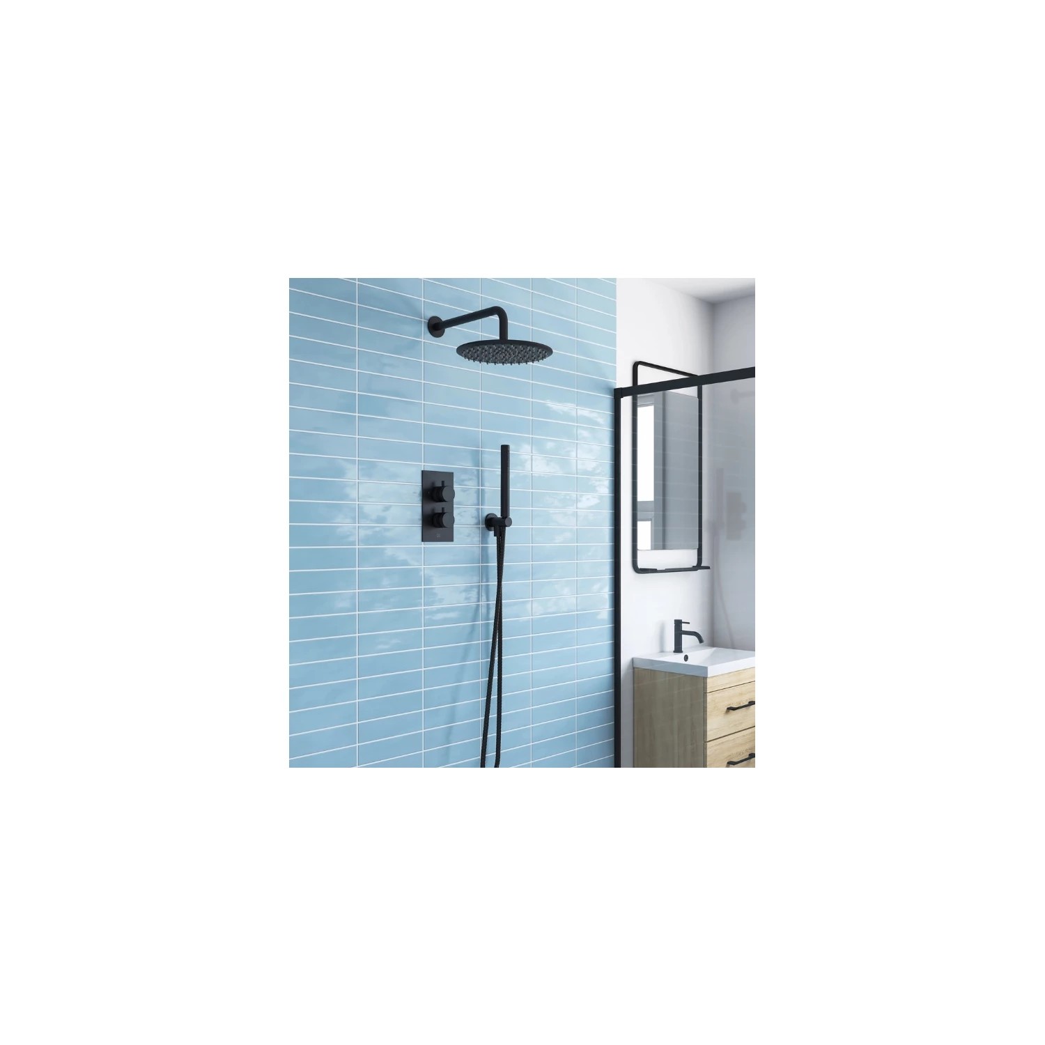 Conjunto de ducha empotrado termostático Scudo Core Round rociador 235 mm negro mate