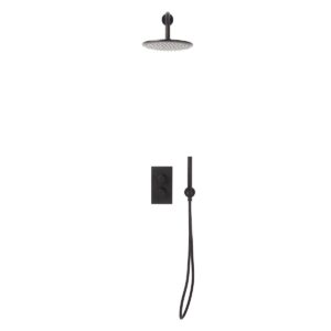 Conjunto de ducha empotrado termostático Scudo Core Round rociador 235 mm negro mate
