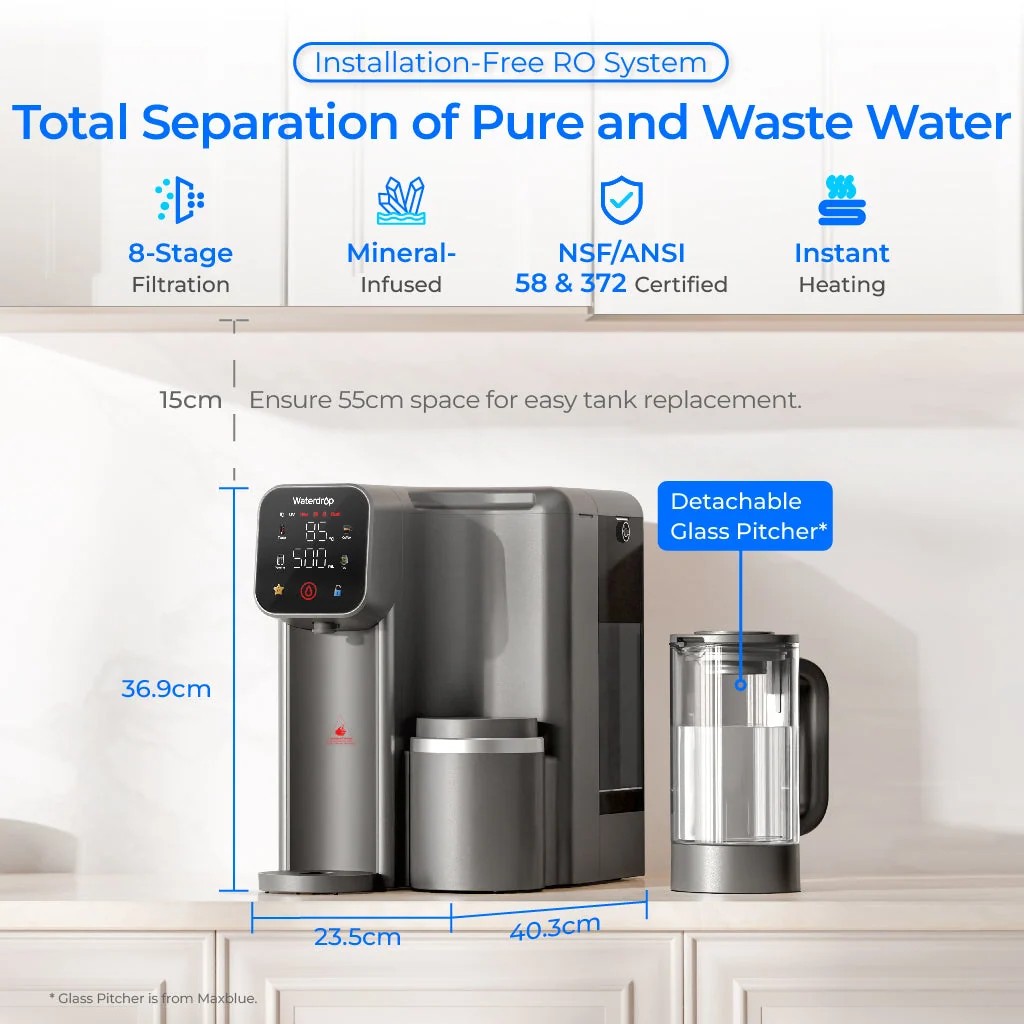 Dispensador de ósmosis inversa de sobremesa Waterdrop M6HG 75 GPD 8 etapas agua caliente