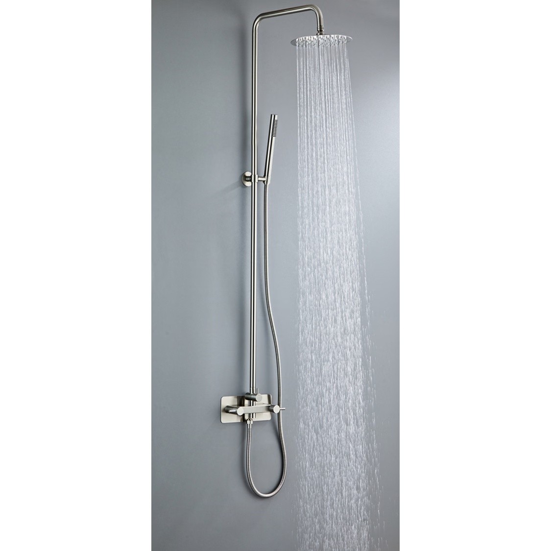 Ducha de exterior Lussero mural acero inoxidable 304 rociador 200 mm y teleducha