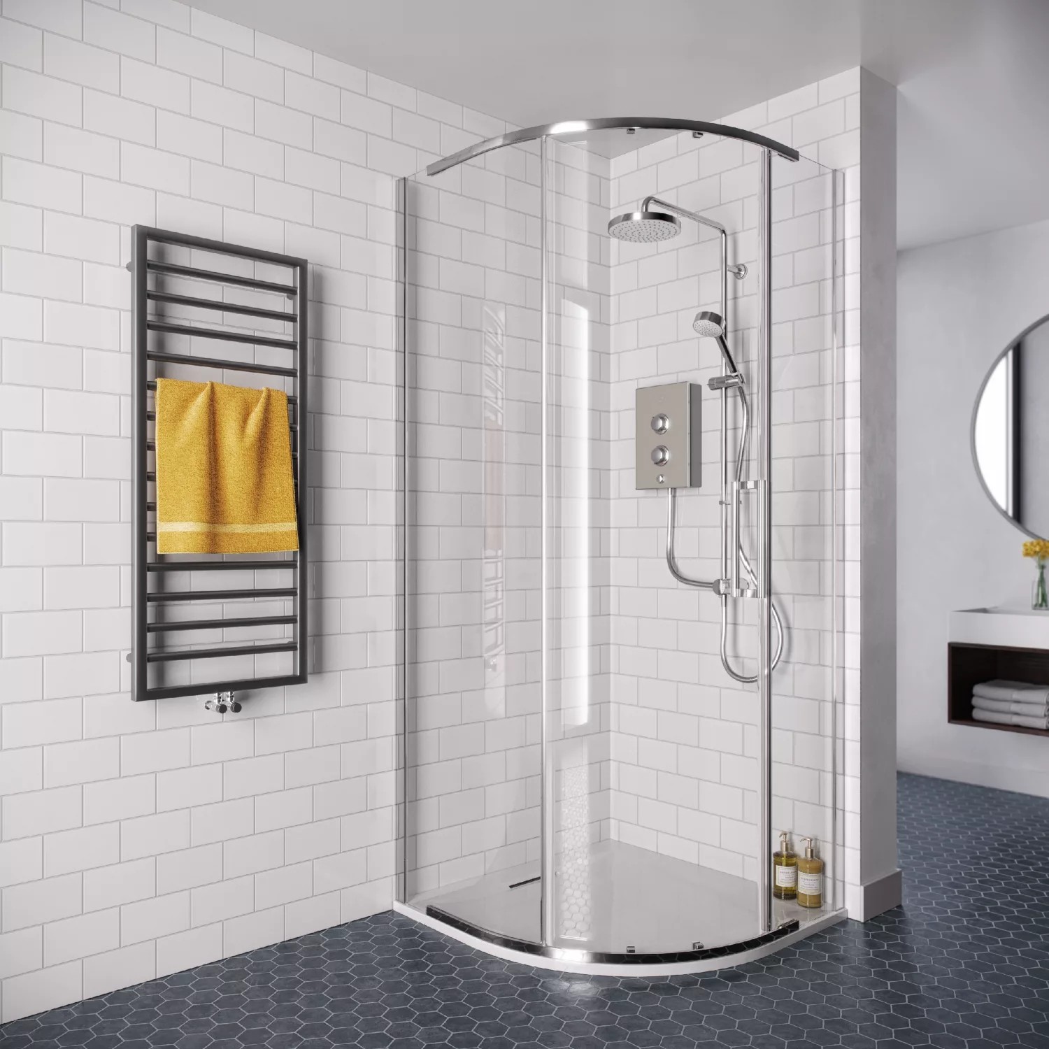Ducha eléctrica de doble salida Mira Decor Dual 10,8 kW plata cálida