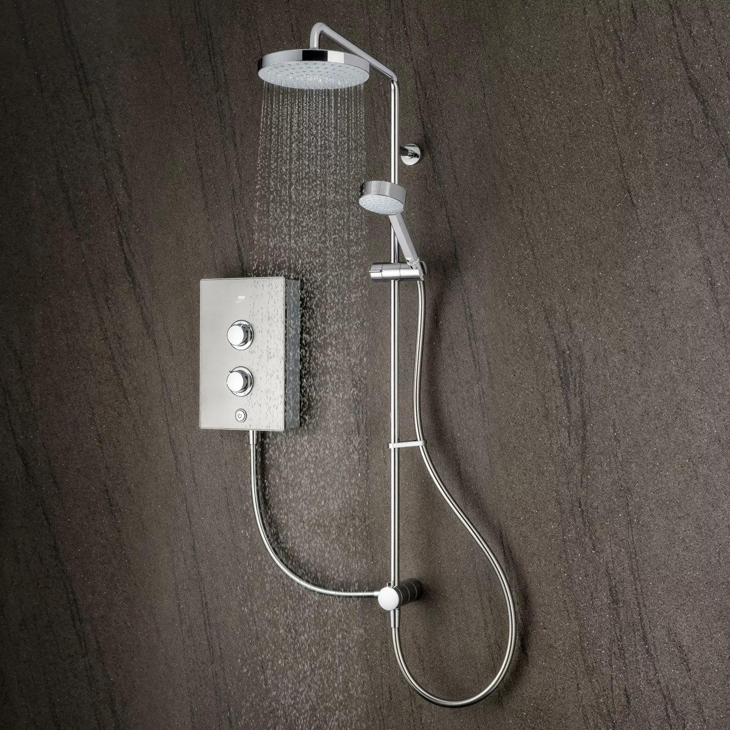 Ducha eléctrica de doble salida Mira Decor Dual 10,8 kW plata cálida