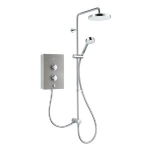 Ducha eléctrica de doble salida Mira Decor Dual 10,8 kW plata cálida