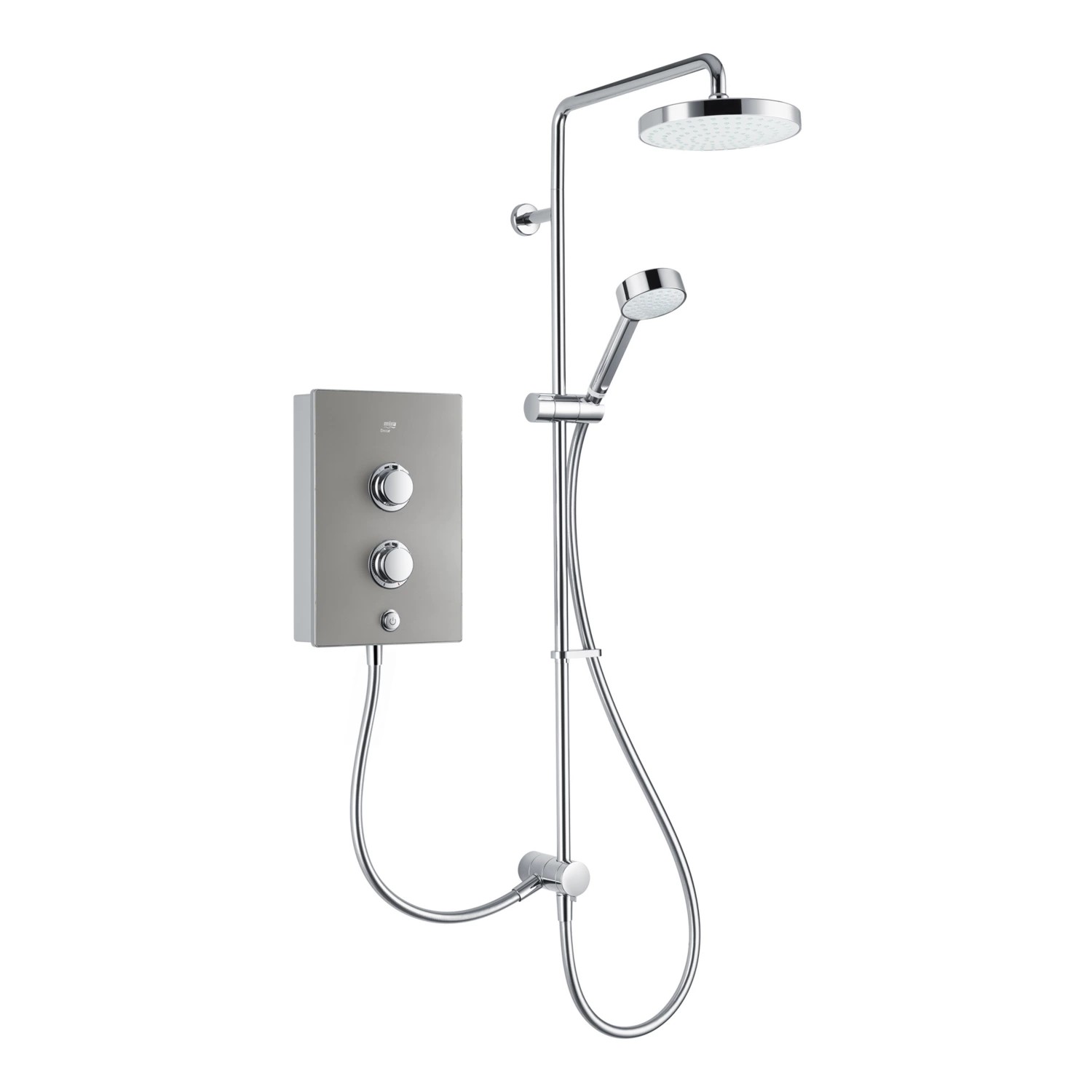 Ducha eléctrica de doble salida Mira Decor Dual 10,8 kW plata cálida