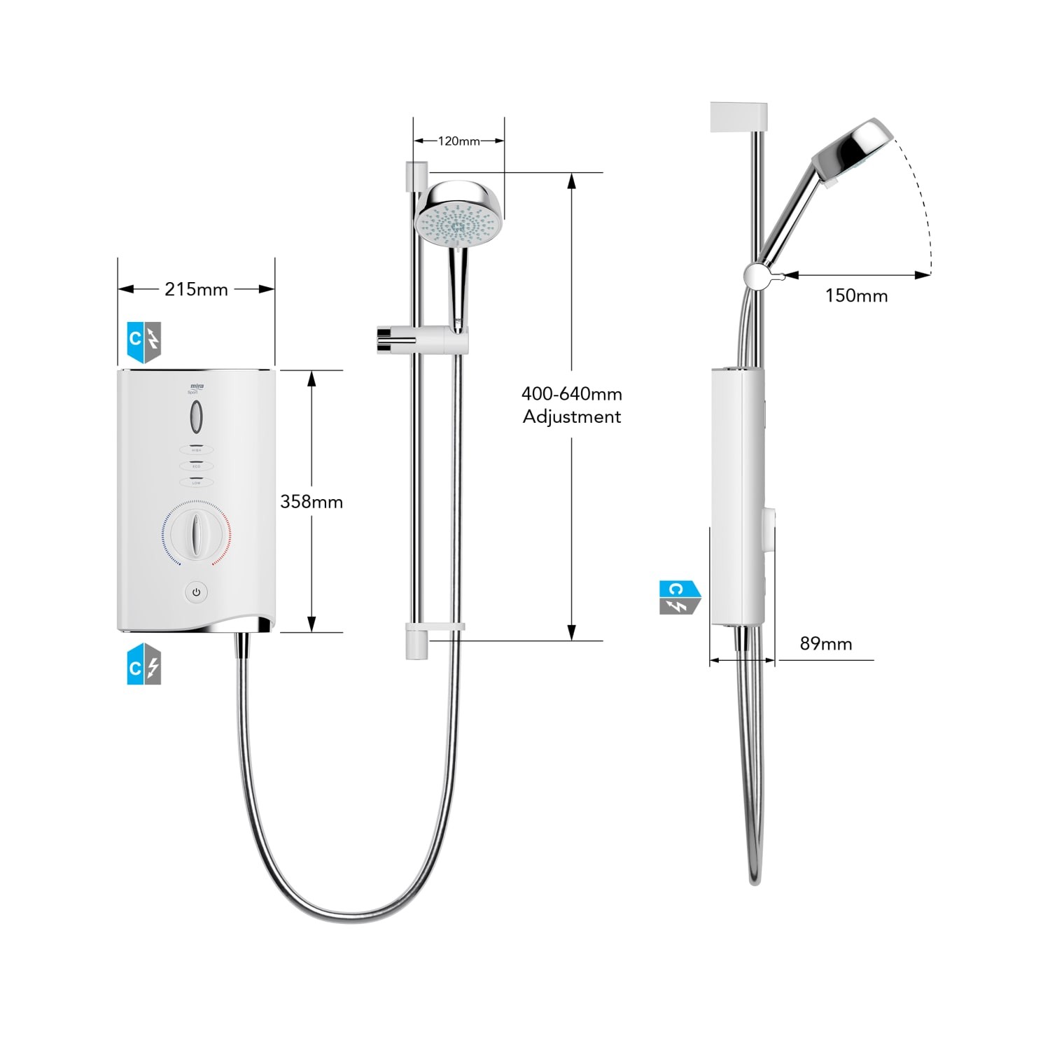 Ducha eléctrica Mira Sport Max 9,0 kW blanco/cromado