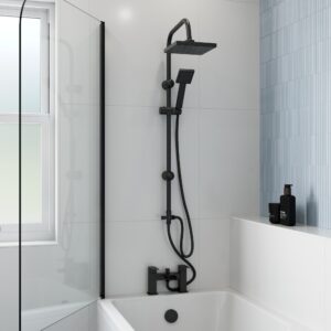 Grifo baño-ducha Avox Dakota con barra de ducha y duchas cuadradas negro mate