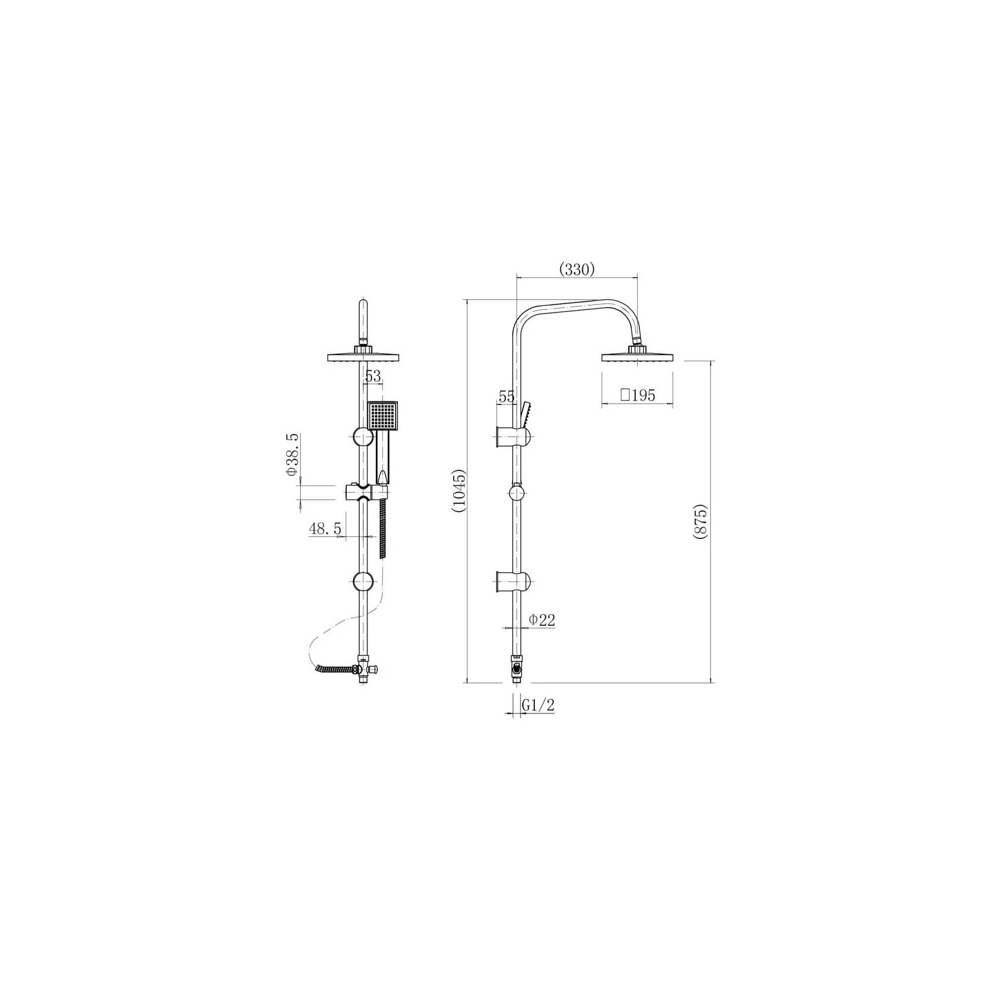 Grifo baño-ducha Avox Dakota con barra de ducha y duchas cuadradas negro mate
