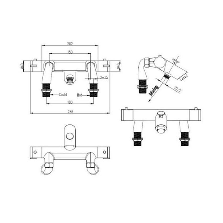 Grifo baño-ducha termostático Bathroom House Soho de repisa con barra rígida 3 vías