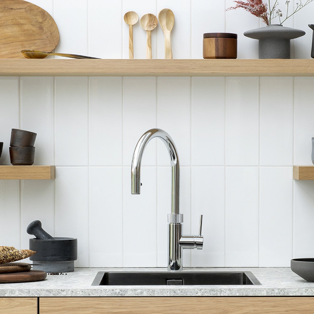 Grifo de agua hirviendo 3 en 1 Quooker Flex Round PRO3 caño extraíble depósito 3 L cromado