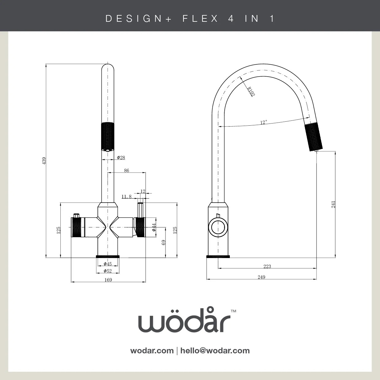 Grifo de agua hirviendo 4 en 1 Wodar Design+ Flex caño extraíble depósito 2,4 L