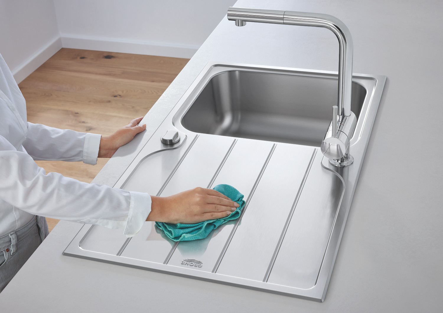 Grifo de cocina GROHE Minta caño extraíble en L giratorio 360° cromado