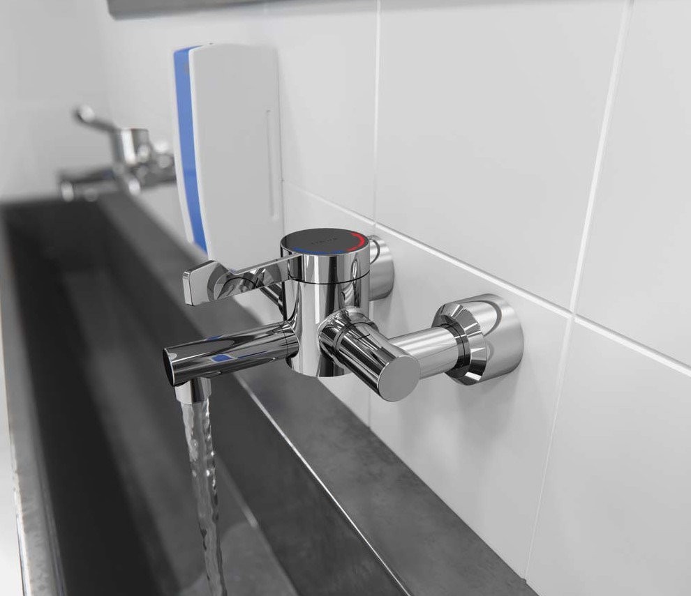 Grifo de lavabo Bristan H64WMT2 termostático mural TMV3 HTM64 palanca cromado