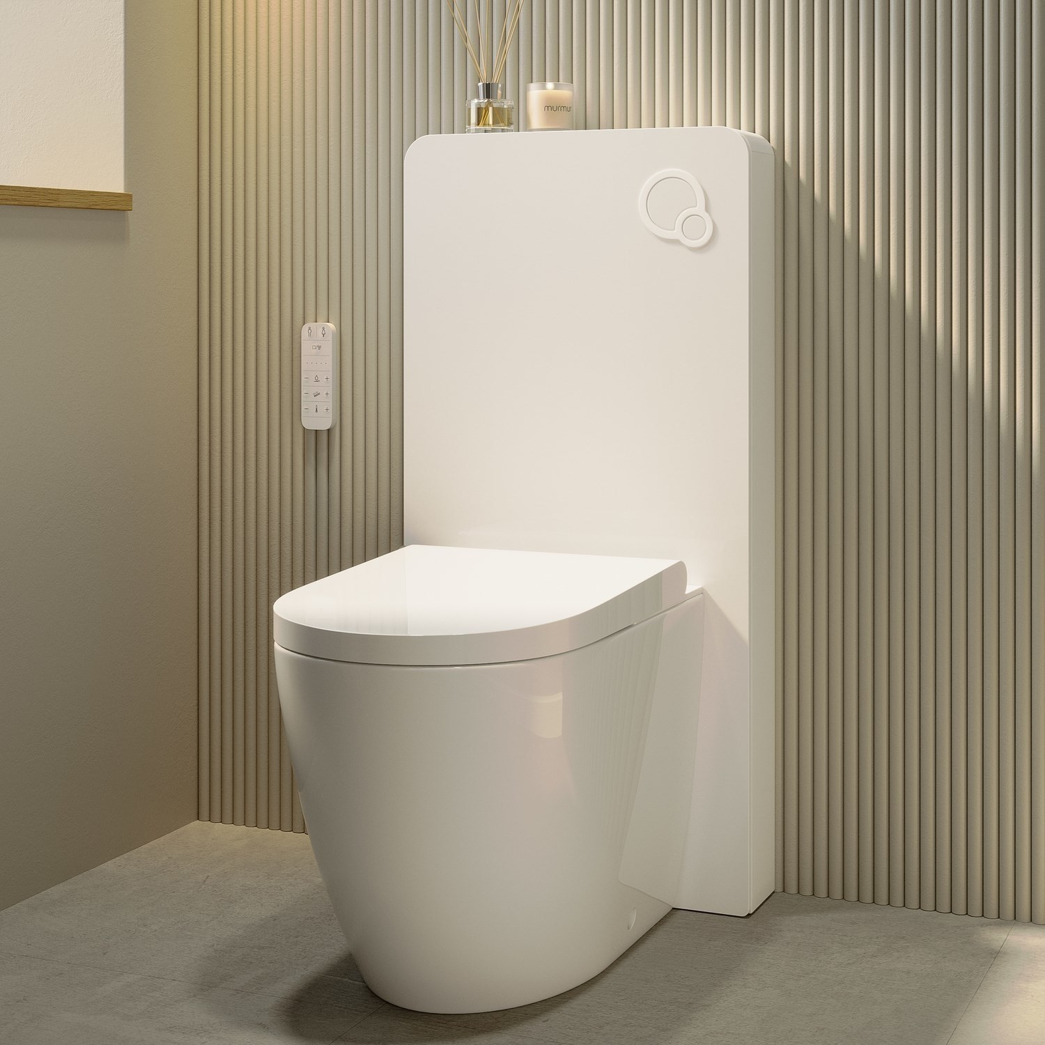 Inodoro bidé adosado a pared Purificare Rimless con mueble de vidrio Hako blanco