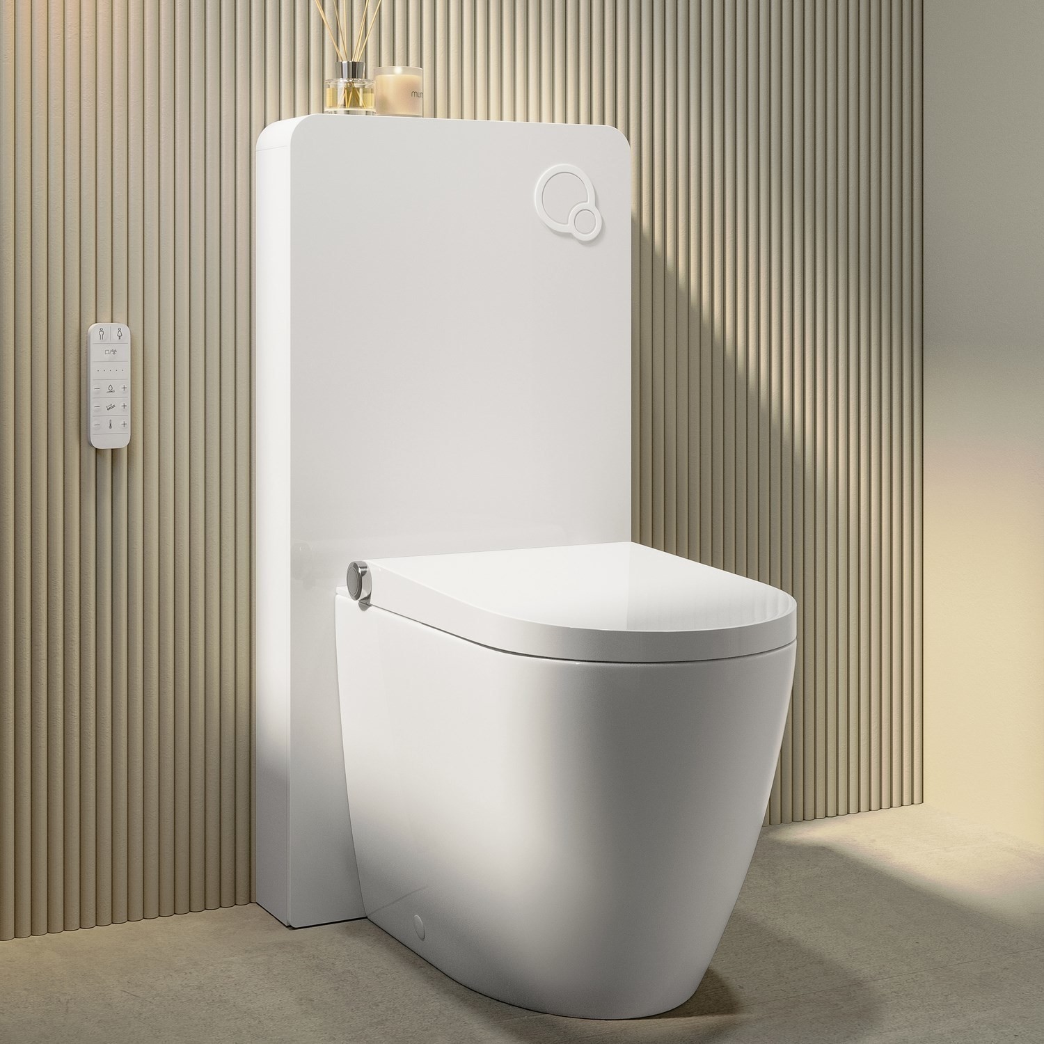 Inodoro bidé adosado a pared Purificare Rimless con mueble de vidrio Hako blanco