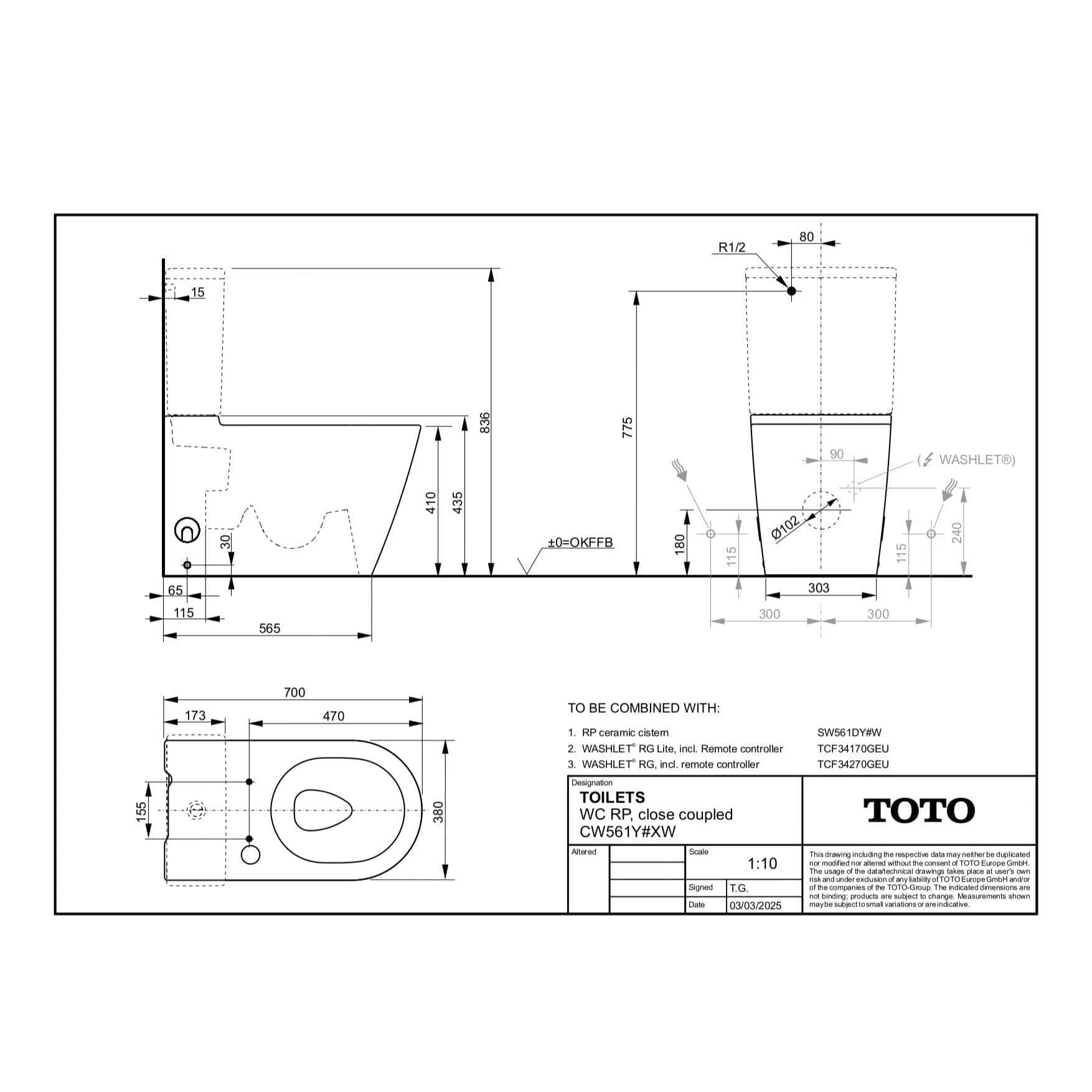 Inodoro bidé de tanque bajo TOTO WASHLET RG Rimless con asiento calefactado