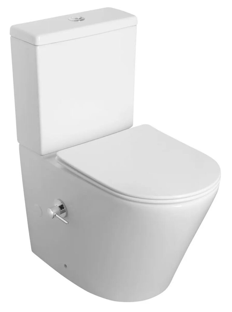 Inodoro de tanque bajo con ducha higiénica Sapho Paco CleanWash Rimless con mezclador