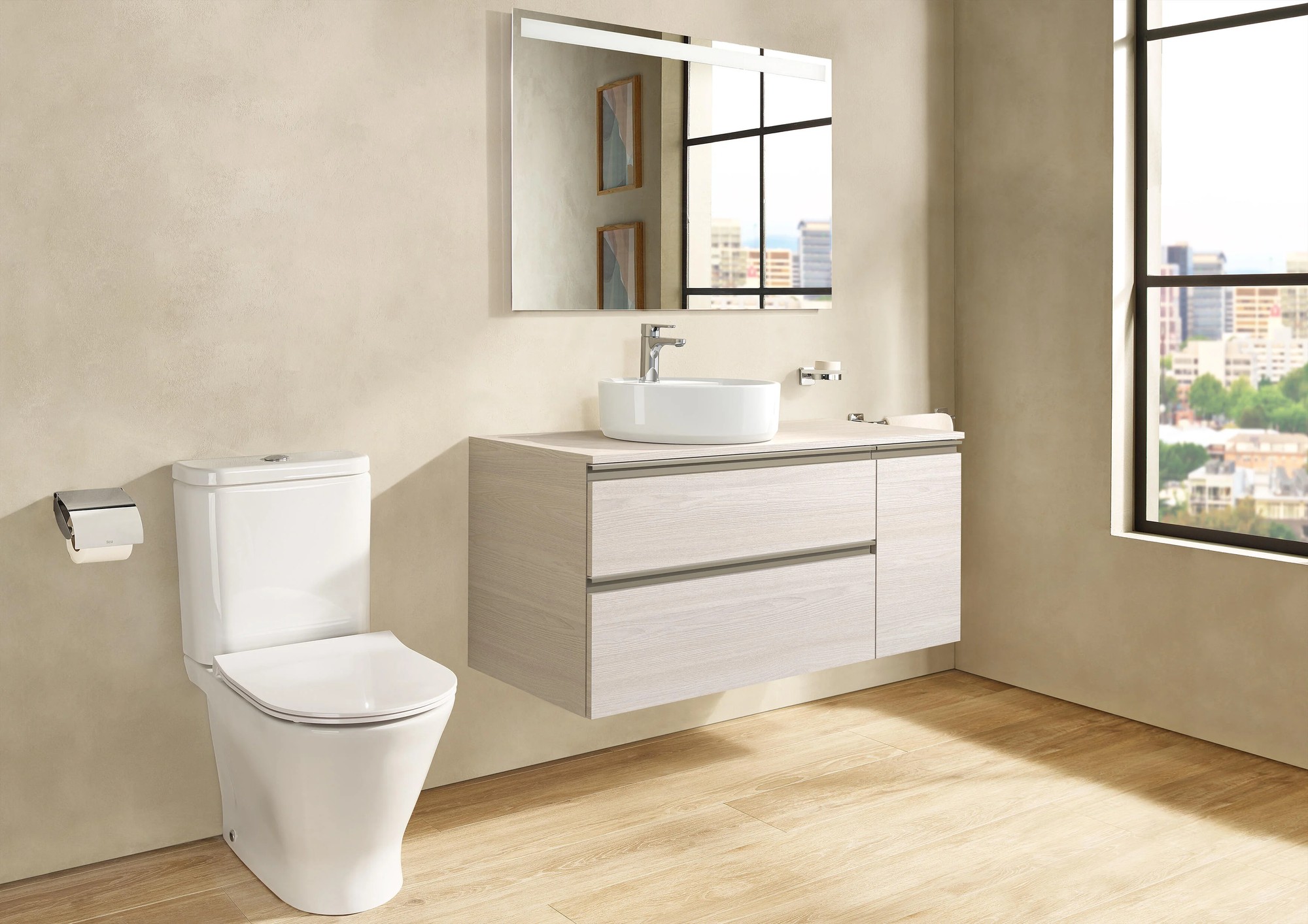 Inodoro de tanque bajo Roca Legacy Confort Rimless altura confort asiento amortiguado