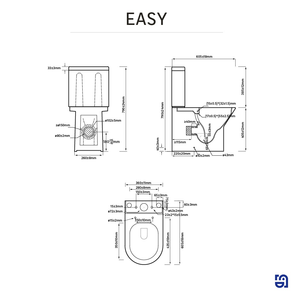 Inodoro de tanque bajo Sensea Easy Rimless 605 mm 4,5/3 l asiento amortiguado