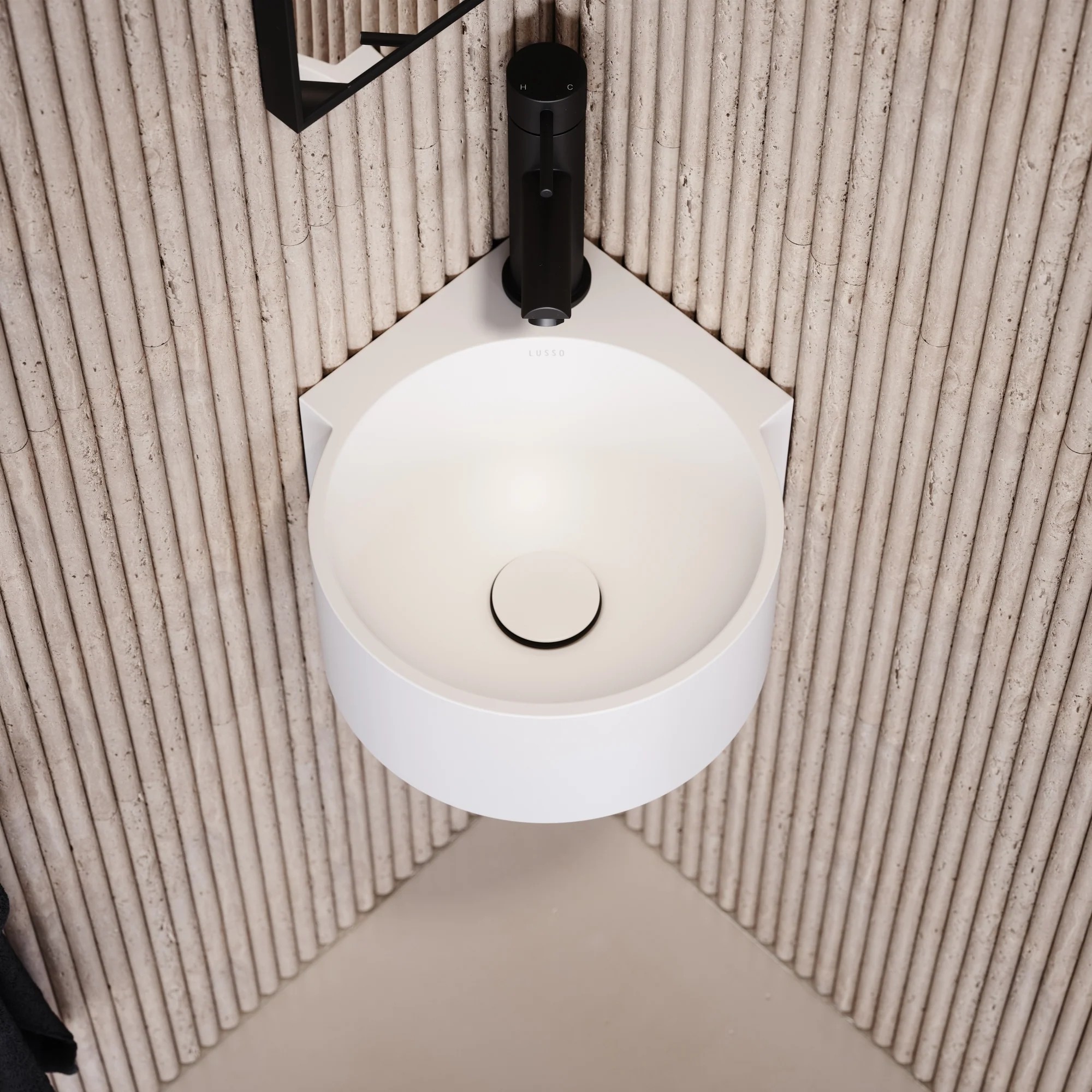 Lavabo de esquina Lusso Stone Regal Micro Corner 300 mm piedra blanco pulido