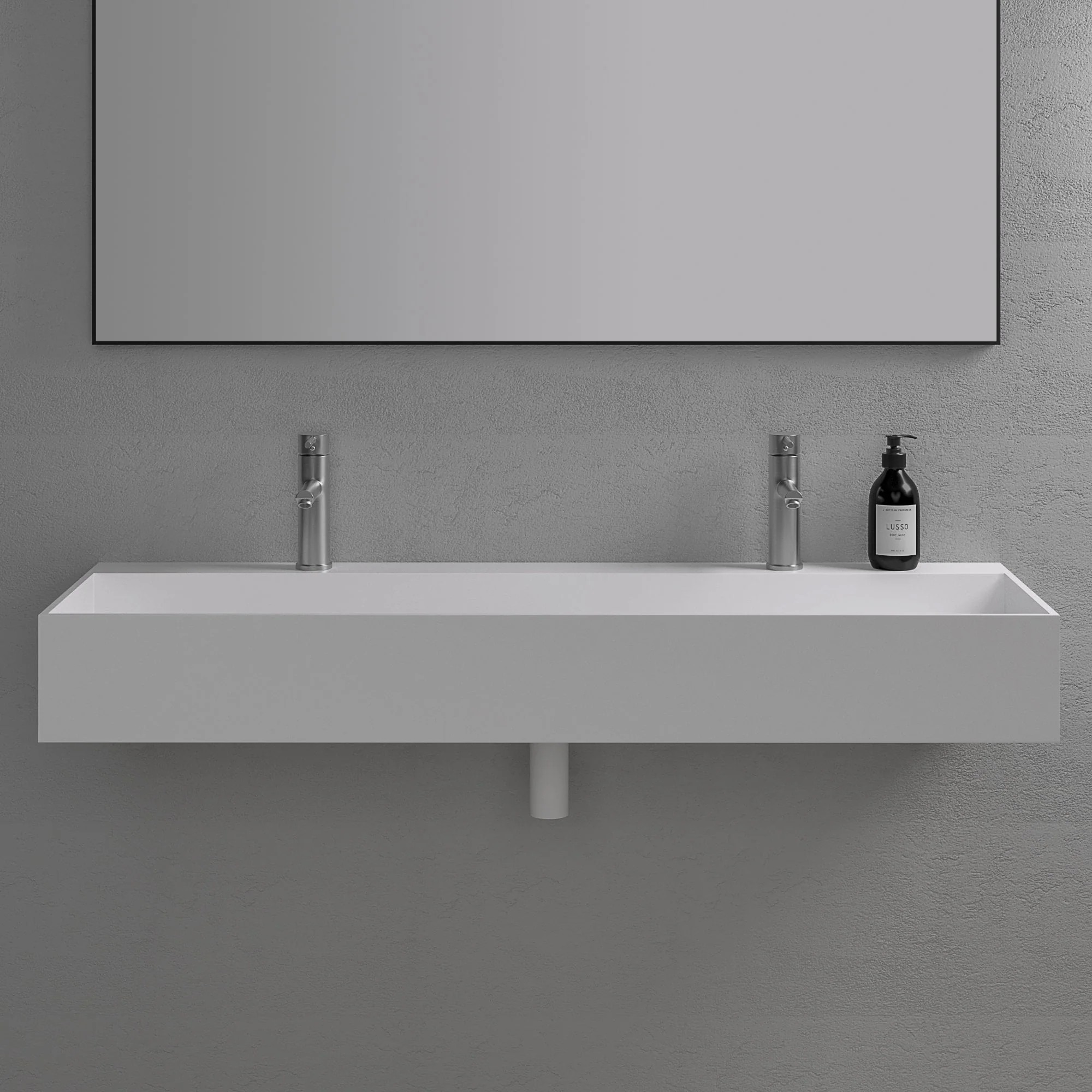 Lavabo doble suspendido Lusso Stone Thinn 1200 mm piedra blanco mate