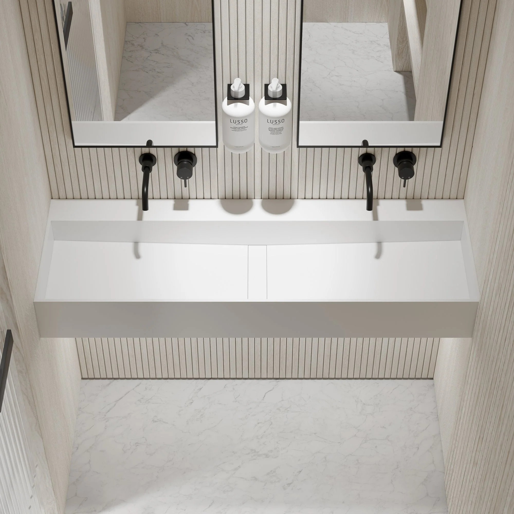 Lavabo doble suspendido Lusso Stone Thinn 1200 mm piedra blanco mate