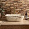 Lavabo sobre encimera Arezzo 455 × 325 mm curvo cerámico efecto mármol brillo