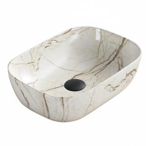 Lavabo sobre encimera Arezzo 455 × 325 mm curvo cerámico efecto mármol brillo