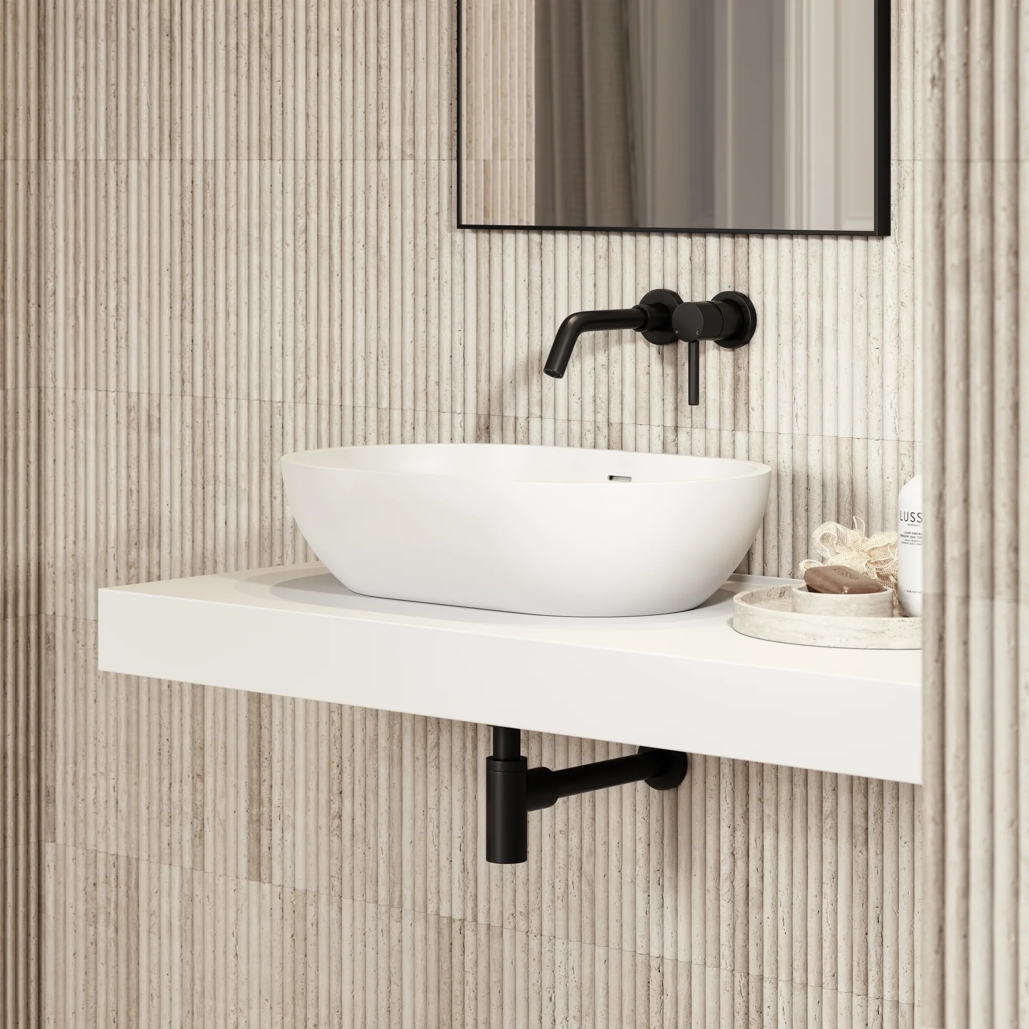 Lavabo sobre encimera Lusso Stone Picasso 580 × 380 mm piedra blanco mate