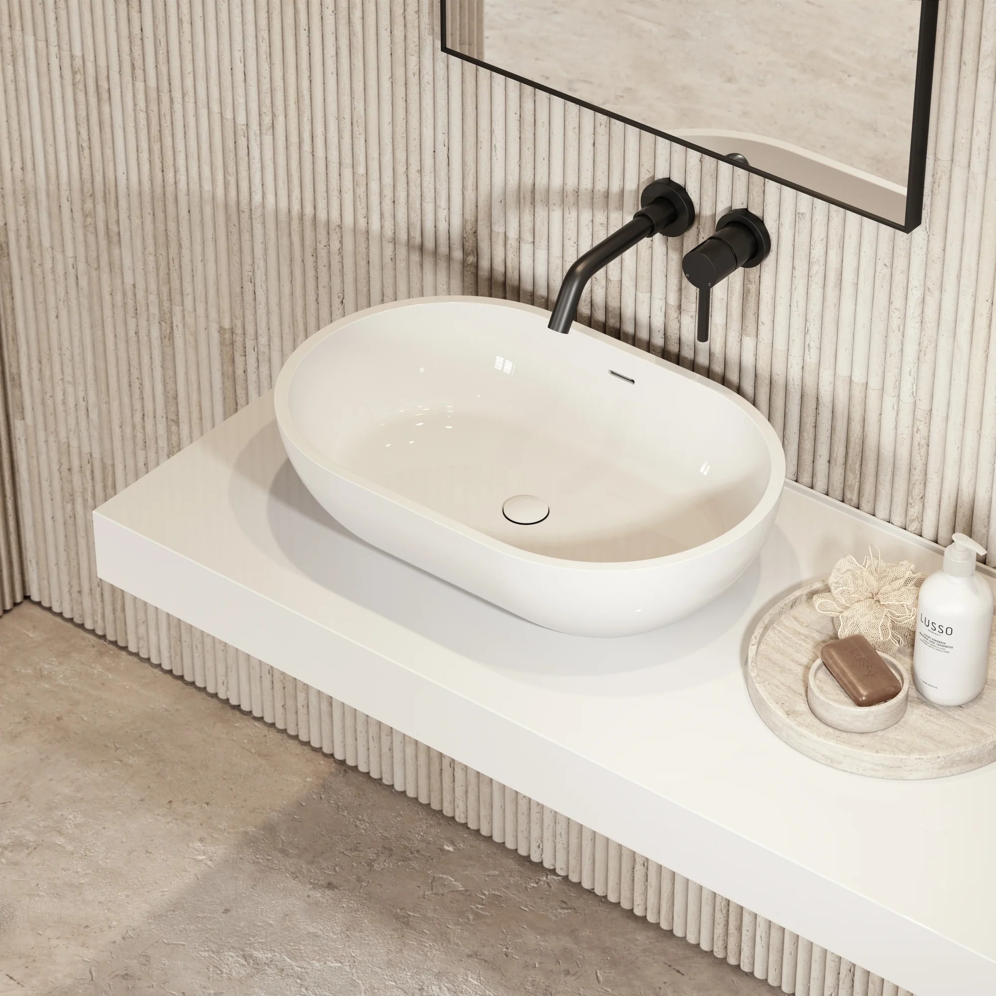 Lavabo sobre encimera Lusso Stone Picasso 580 × 380 mm piedra blanco mate