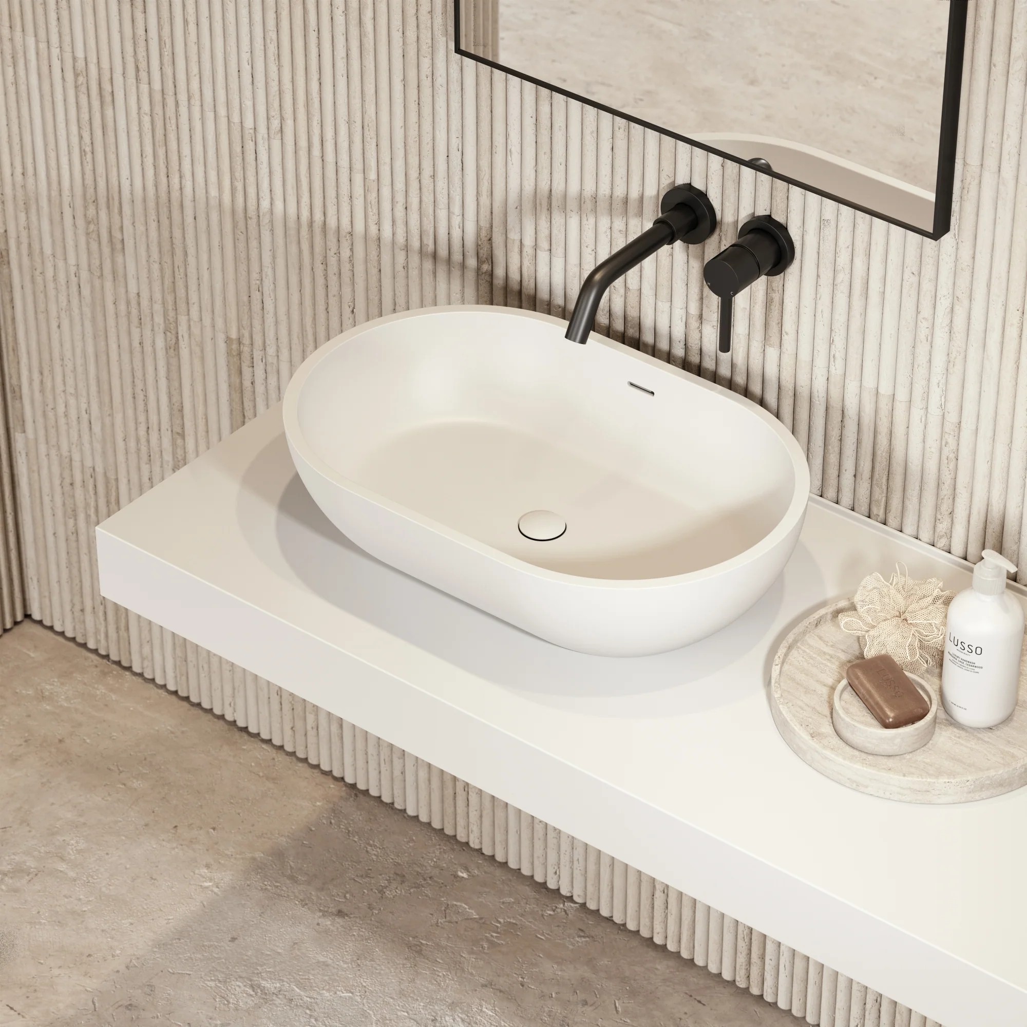 Lavabo sobre encimera Lusso Stone Picasso 580 × 380 mm piedra blanco mate