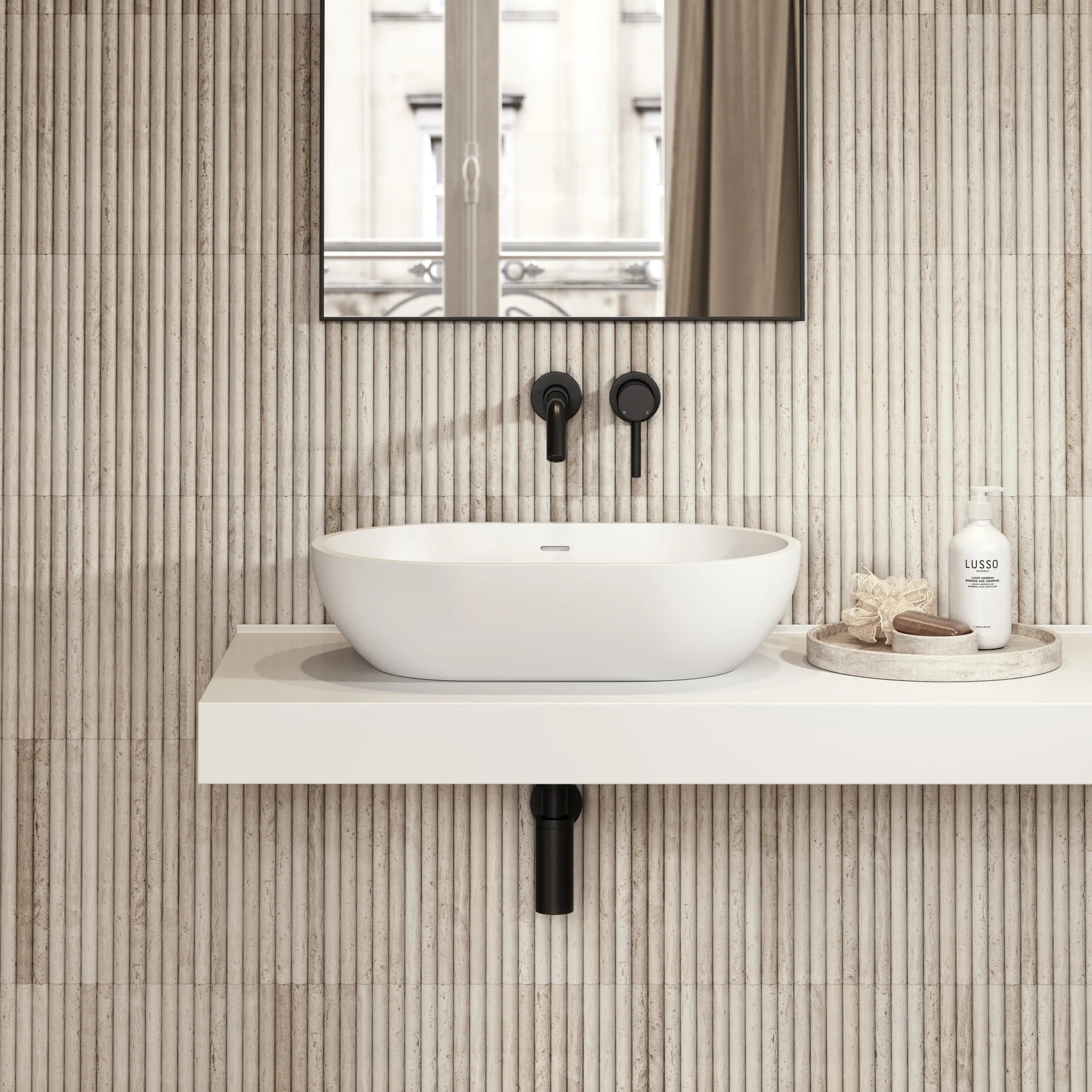 Lavabo sobre encimera Lusso Stone Picasso 580 × 380 mm piedra blanco mate