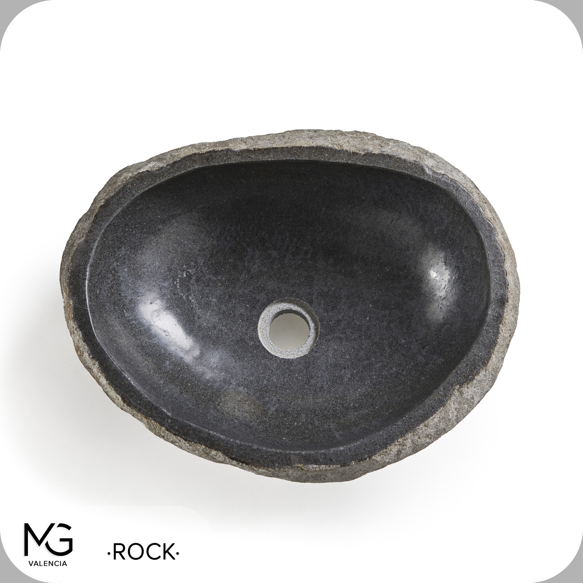 Lavabo sobre encimera MG Valencia Rock 450 × 400 mm piedra de río gris/negro