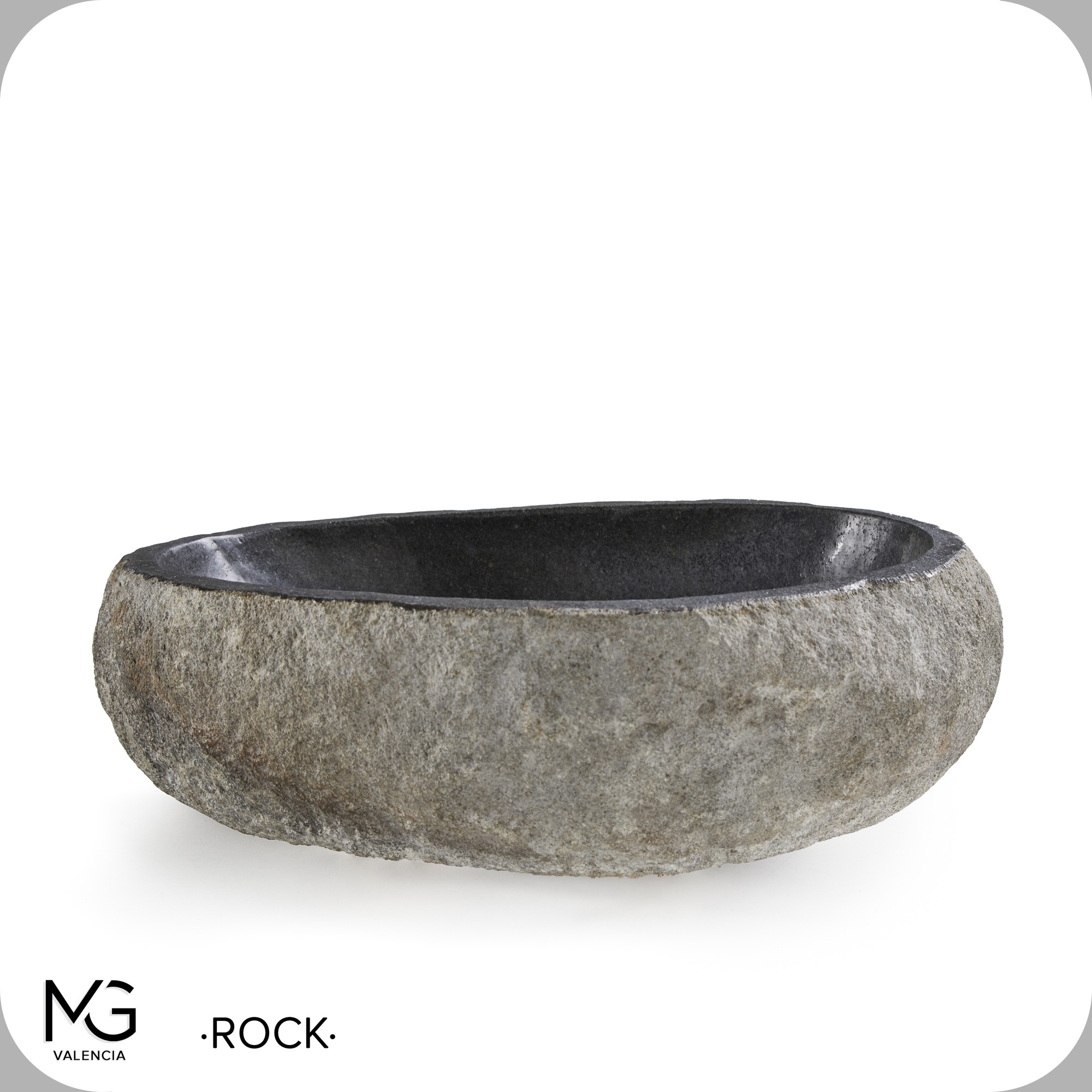 Lavabo sobre encimera MG Valencia Rock 450 × 400 mm piedra de río gris/negro