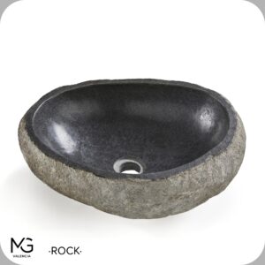 Lavabo sobre encimera MG Valencia Rock 450 × 400 mm piedra de río gris/negro