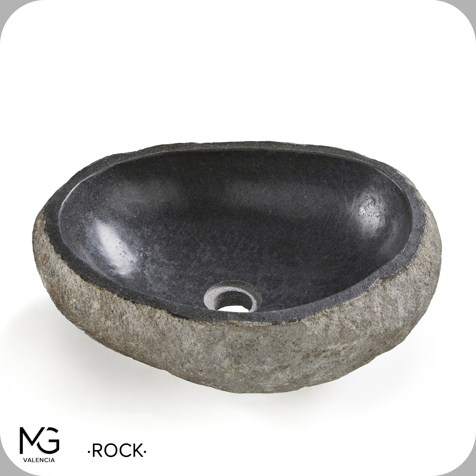 Lavabo sobre encimera MG Valencia Rock 450 × 400 mm piedra de río gris/negro