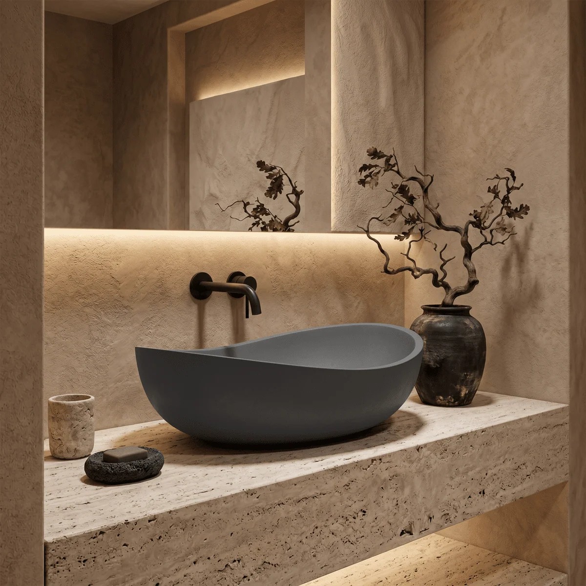 Lavabo sobre encimera Otium Volux 570 mm cemento gris mate forma orgánica