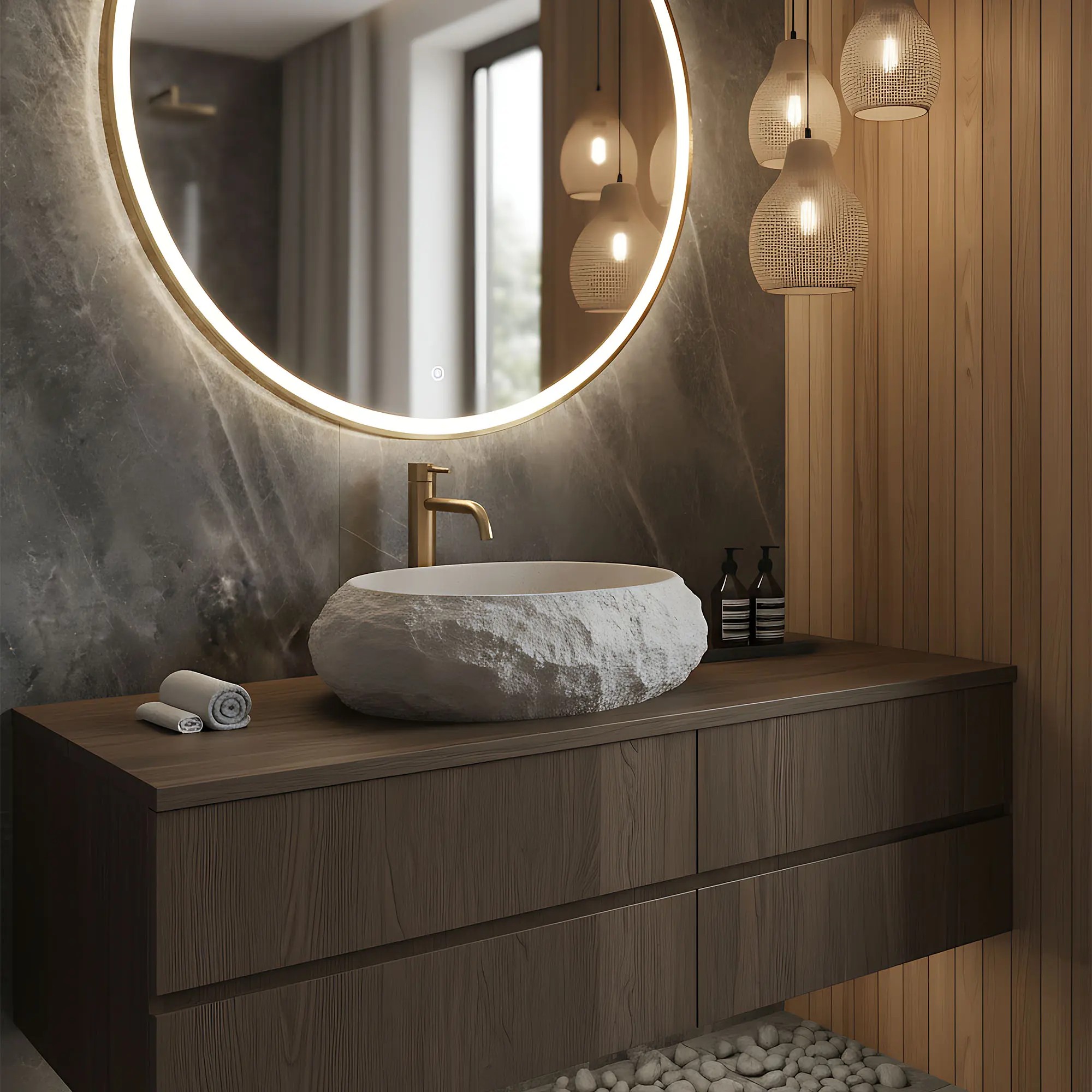 Lavabo sobre encimera REA Mika 500 × 380 mm ovalado piedra artificial beige