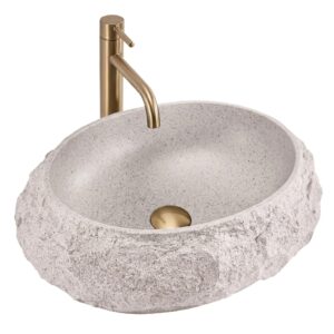 Lavabo sobre encimera REA Mika 500 × 380 mm ovalado piedra artificial beige