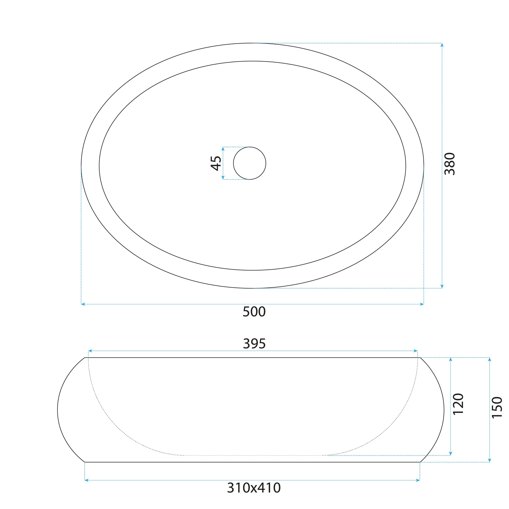 Lavabo sobre encimera REA Mika 500 × 380 mm ovalado piedra artificial beige