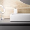 Lavabo suspendido Bernstein BS6001 600 mm mármol fundido blanco brillo 1 orificio