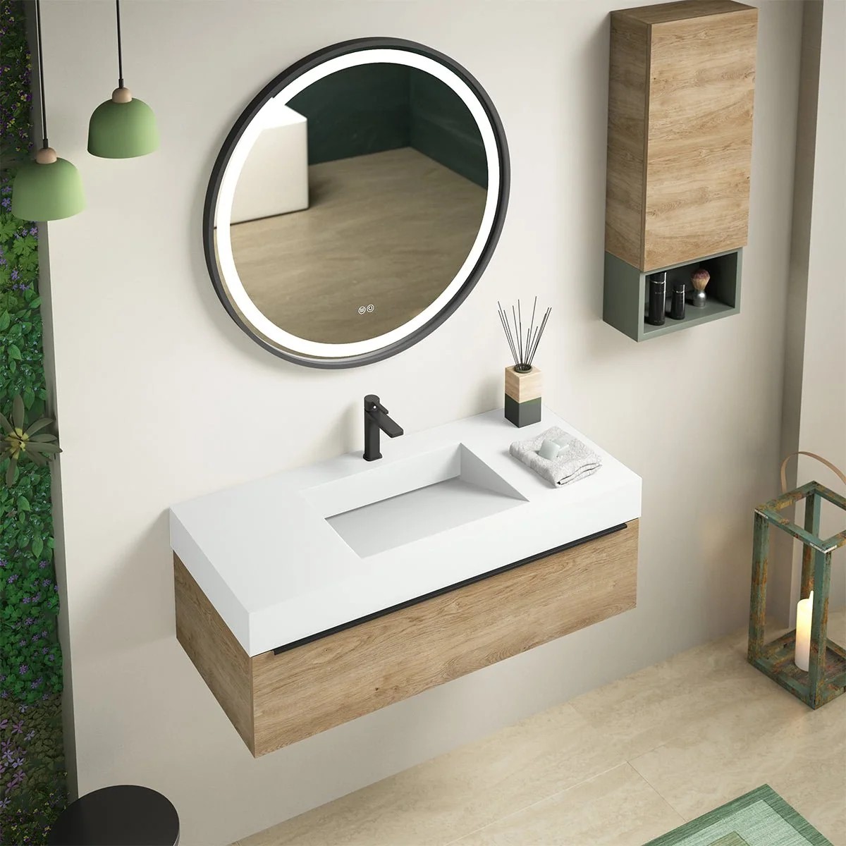 Lavabo suspendido Coycama Iris con faldón 600 × 460 mm resina mineral blanco mate