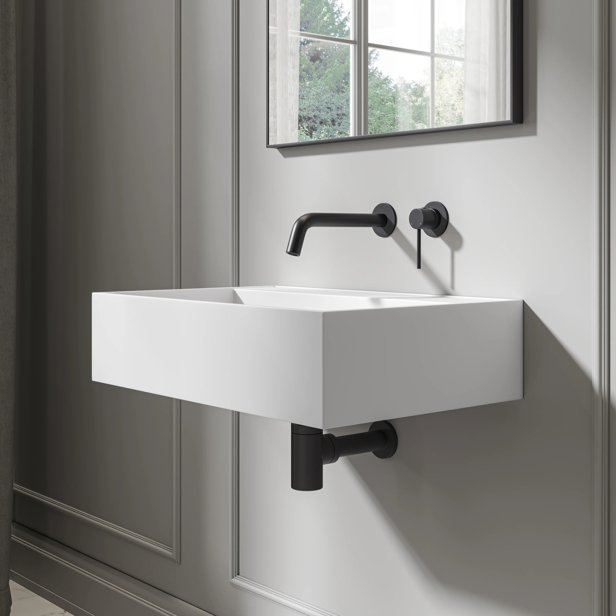 Lavabo suspendido Haddon Porter 600 mm piedra rectangular blanco mate
