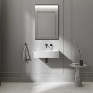 Lavabo suspendido Haddon Porter 600 mm piedra rectangular blanco mate