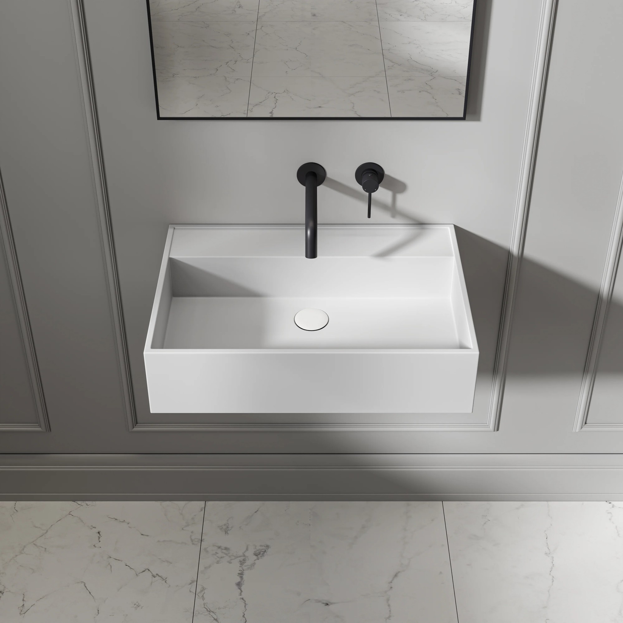 Lavabo suspendido Haddon Porter 600 mm piedra rectangular blanco mate