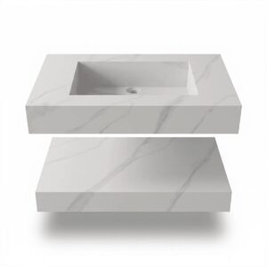 Lavabo suspendido Otium Boreal 800 mm piedra sinterizada con estante efecto mármol blanco